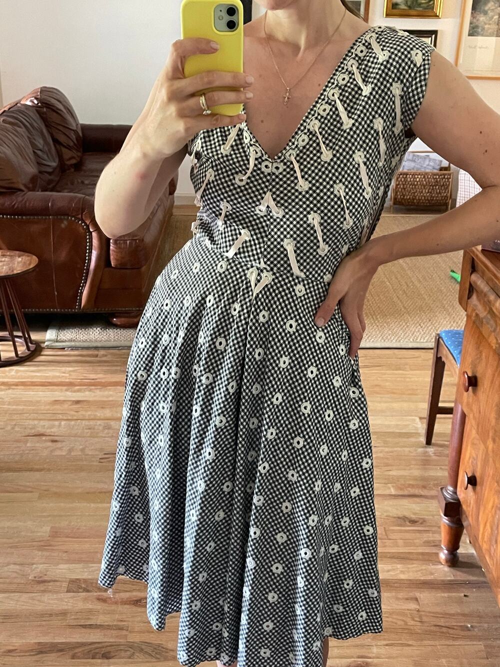 Vintage Gingham Cotton A Line Dress
